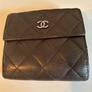 Authentic Chanel Classic French Flap Wallet Quilted Leather w/Silver Hardware